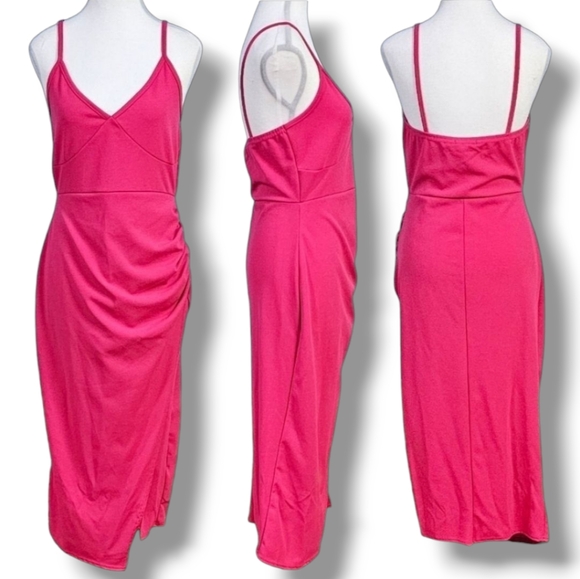 NASTY GAL | RUCHE SIDE SPLIT MIDI THIN STRAP BODYCON DRESS - NWOT! - Picture 1 of 16